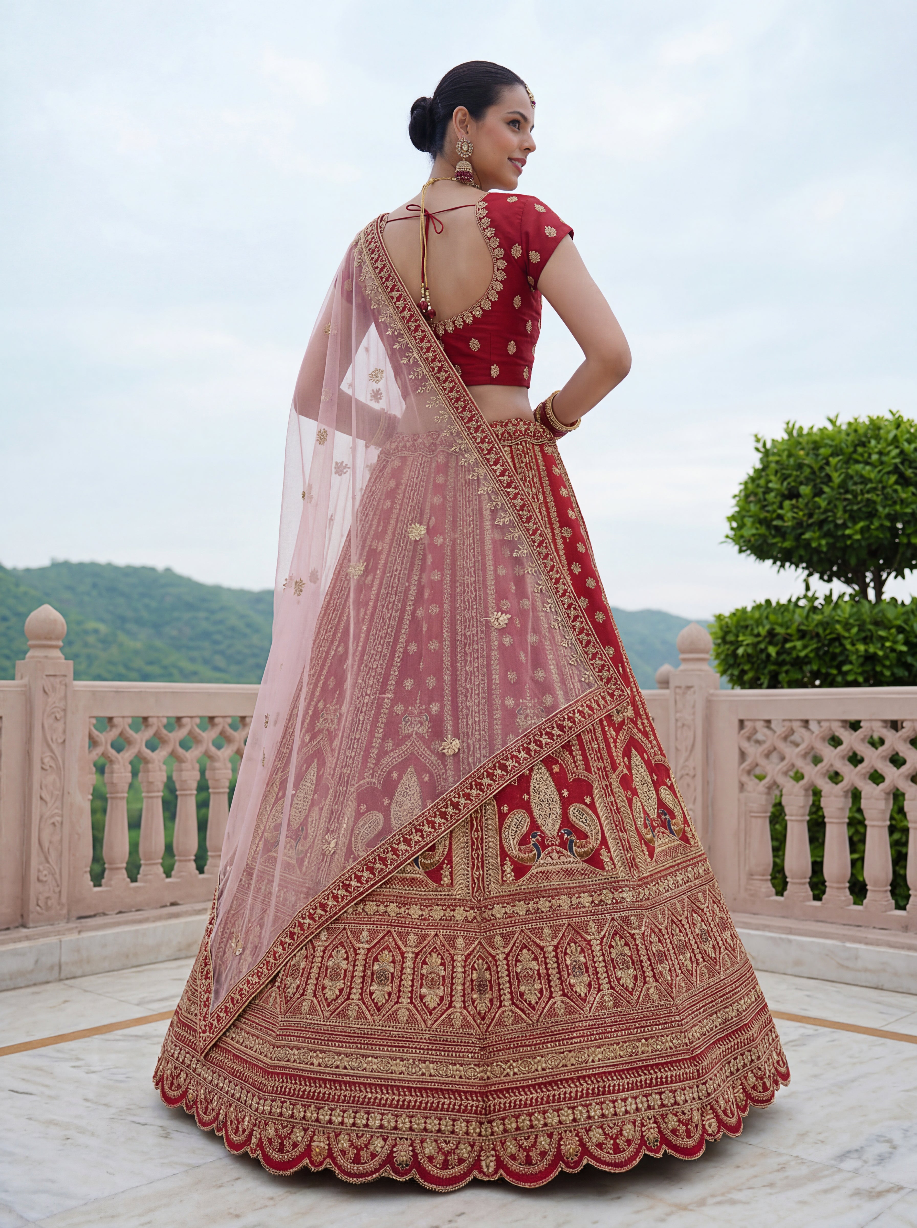 Red Silk Lehenga Choli With Fancy Multi Heavy Thread Embroidery With Sequins Work