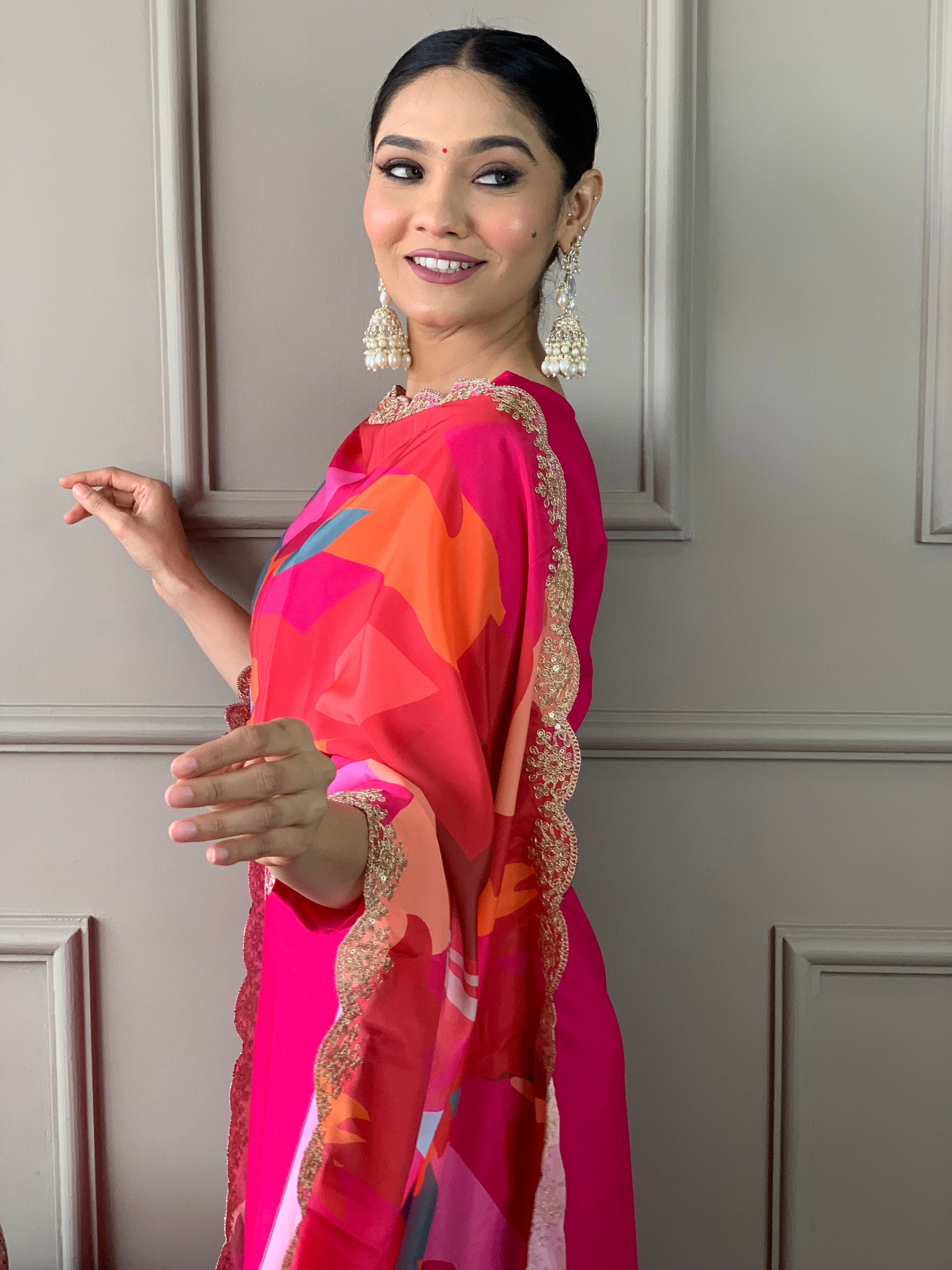 Red Viscose Silk Elegant Kurta Pant Set With Embroidery Work