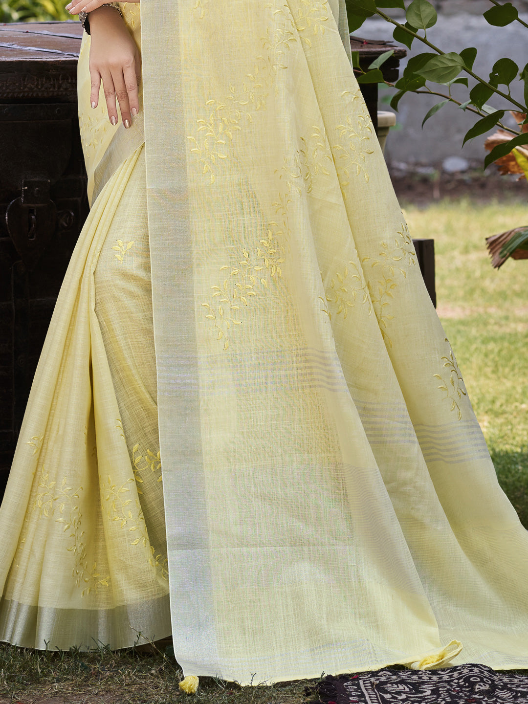 Refined Yellow Linen Festival Saree for Women