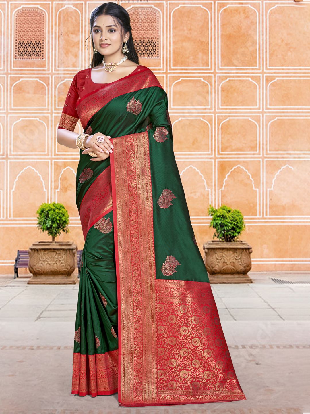 Regal Bottle Green Colour Soft Silk Saree