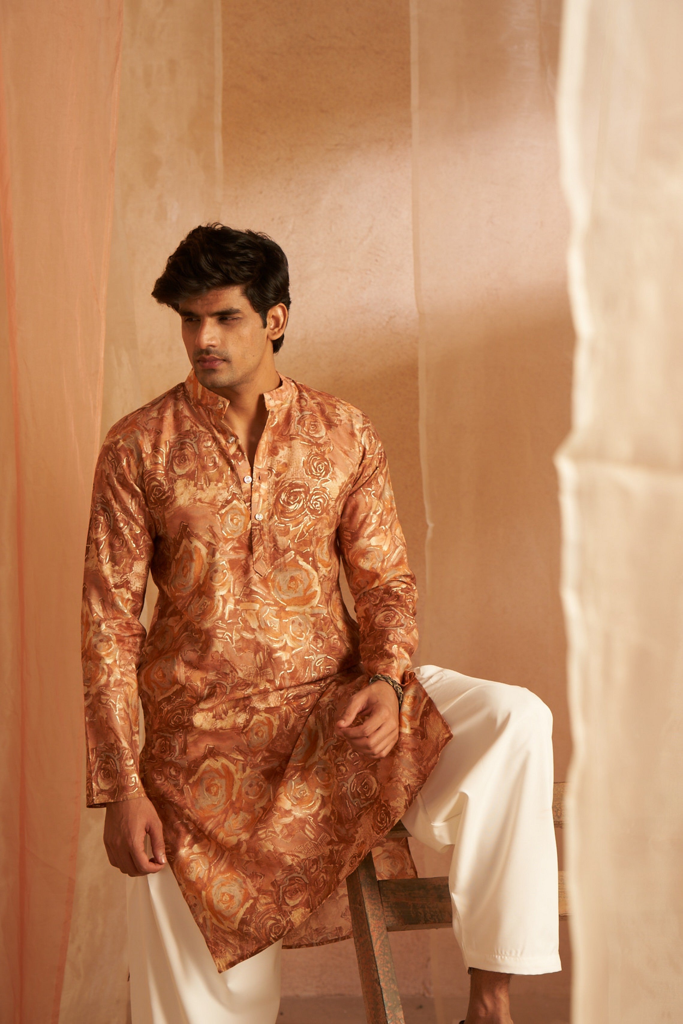 Rich Looks Brown Kurta Payjama with Designer Print – Stylish Ethnicwear