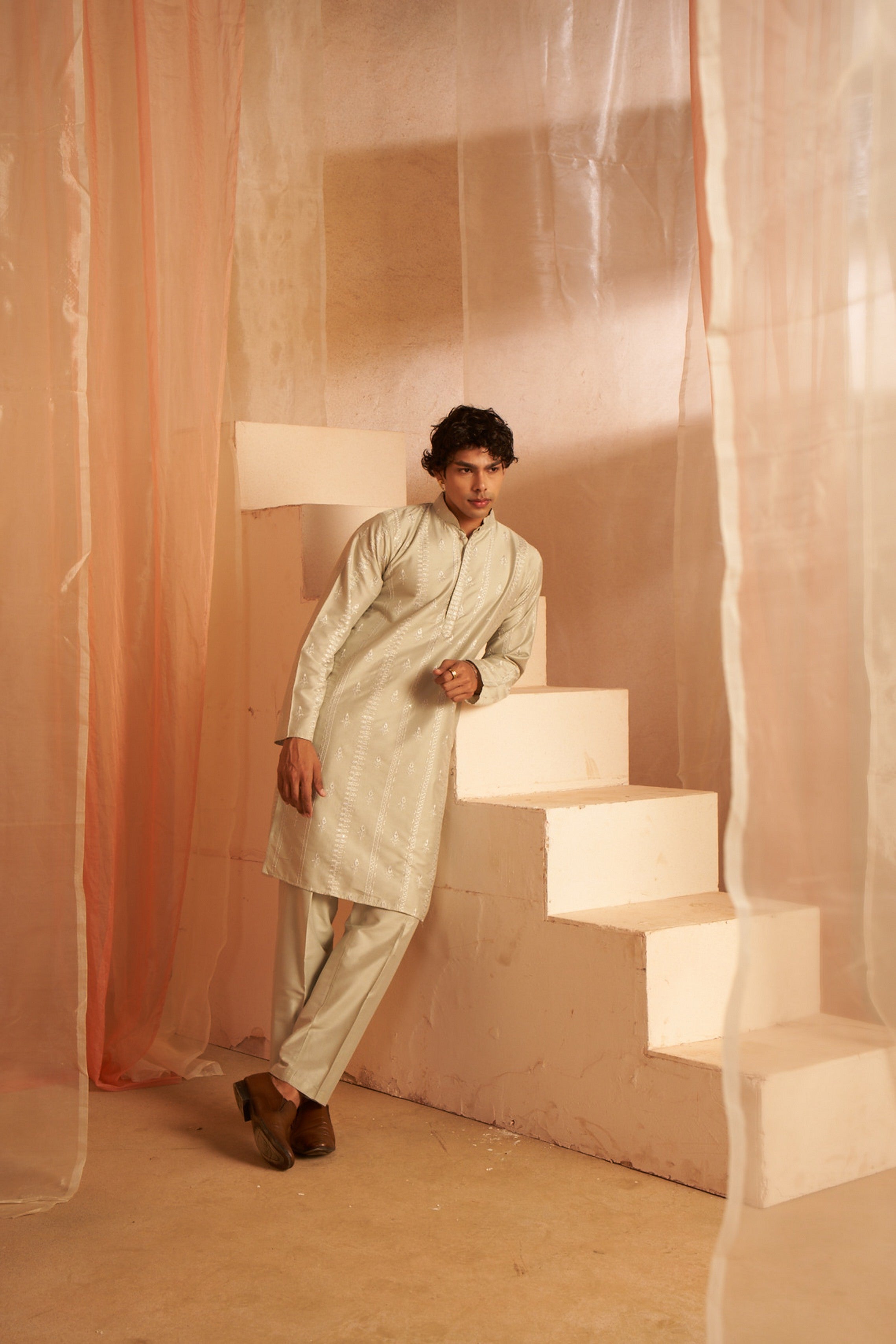 Rich Looks Light Green Kurta Payjama with Embroidery – Refreshing and Festive