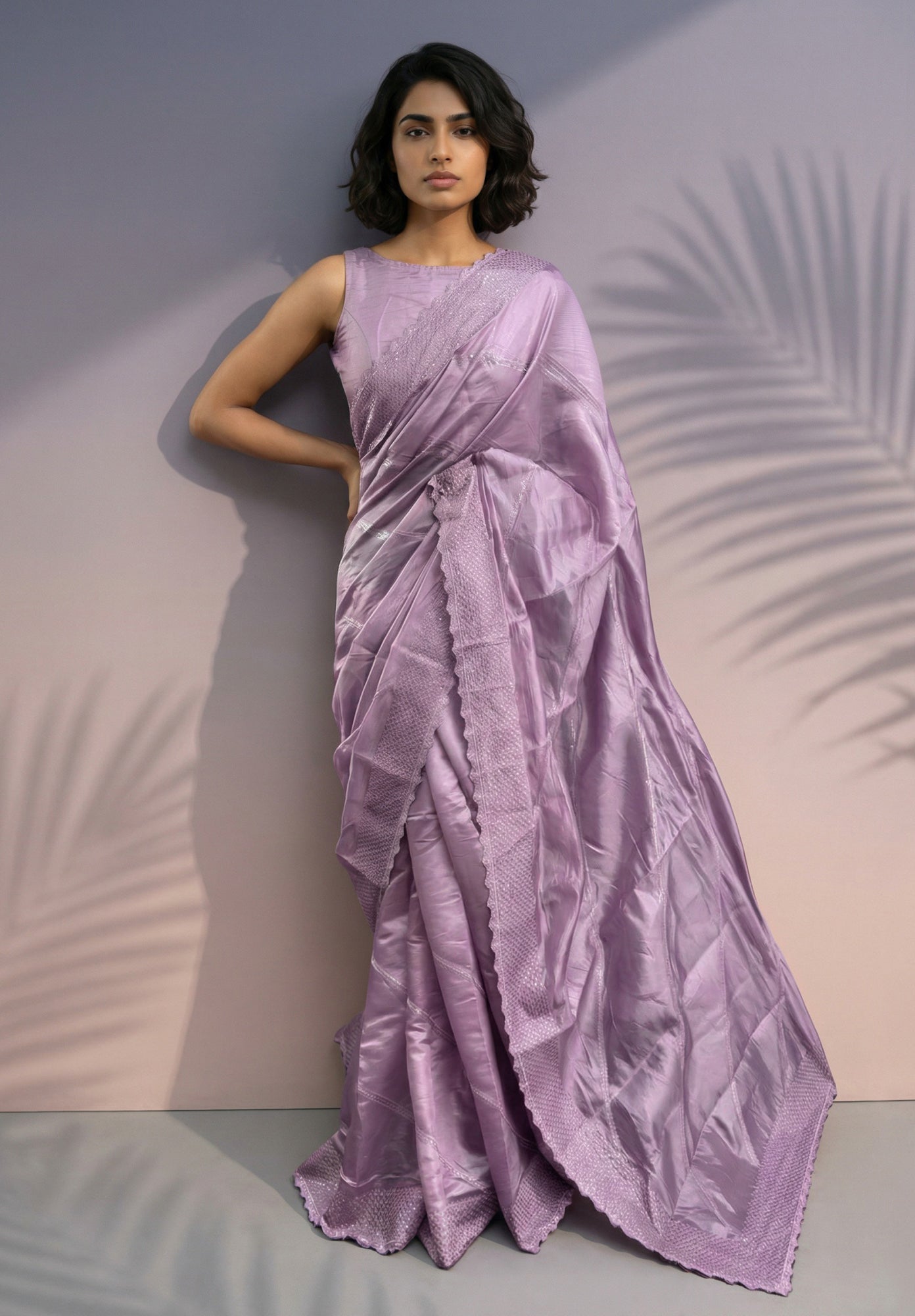 Rich Mauve Rasberry Silk Saree with Sequins Embroidered Elegance