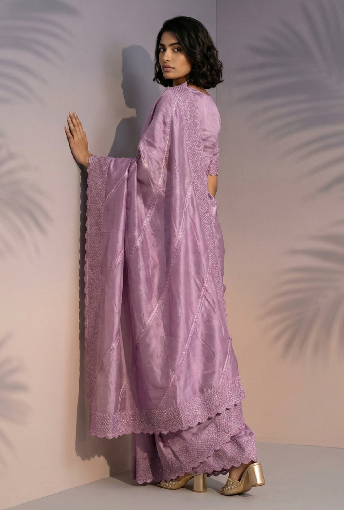 Rich Mauve Rasberry Silk Saree with Sequins Embroidered Elegance