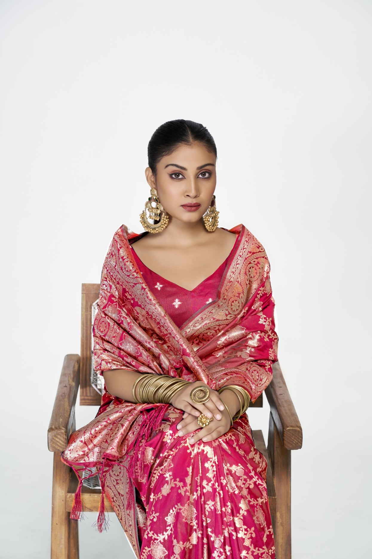 Rose Pink Banarasi Silk Saree with Weaving