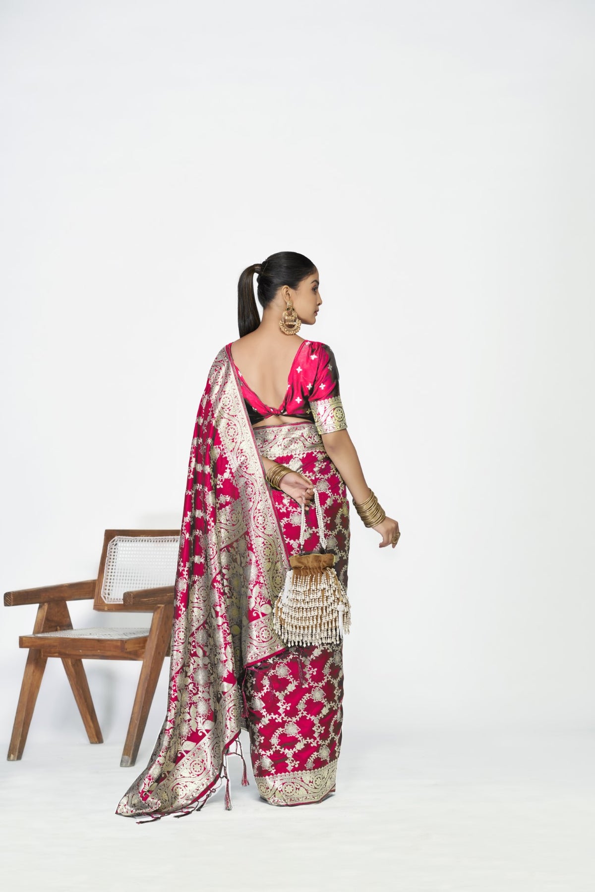 Rose Pink Banarasi Silk Saree with Weaving