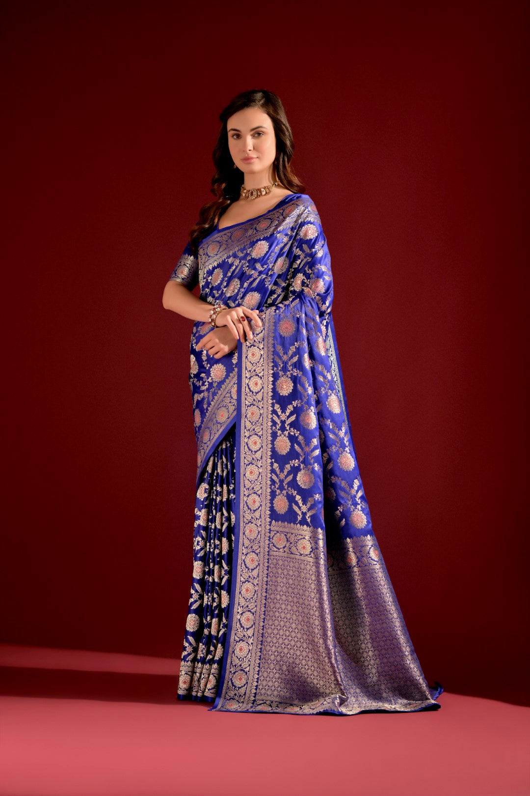 Royal-Blue Banarasi Silk Saree with Jal and Zari Pallu