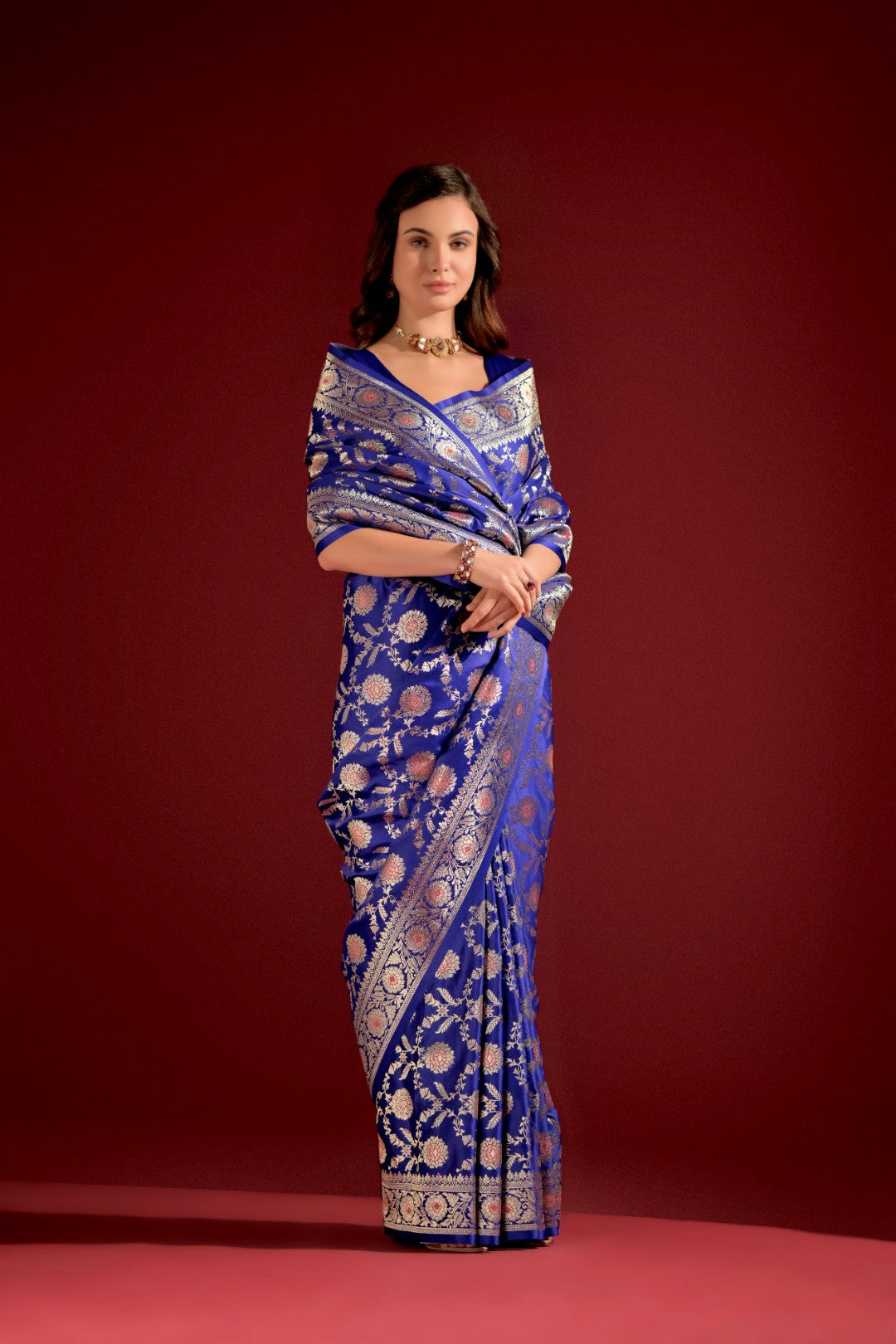 Royal-Blue Banarasi Silk Saree with Jal and Zari Pallu