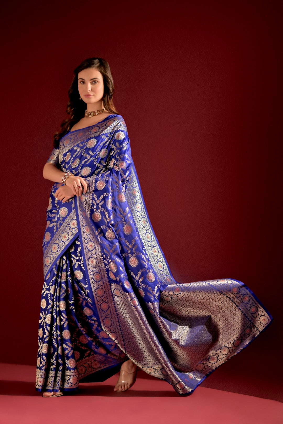 Royal-Blue Banarasi Silk Saree with Jal and Zari Pallu