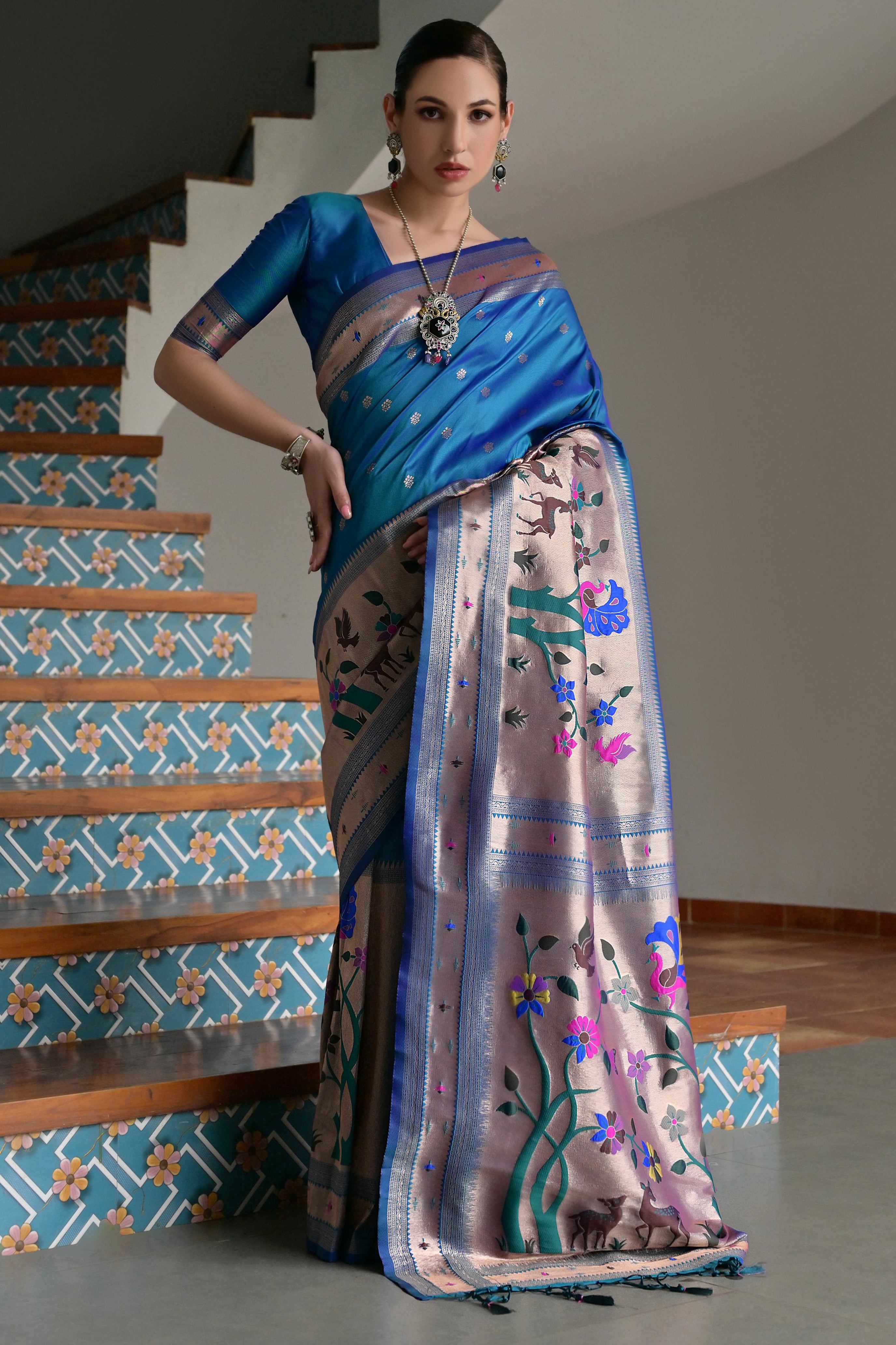 Royal Blue Banarasi Silk Saree with Rich Paithani Weaving