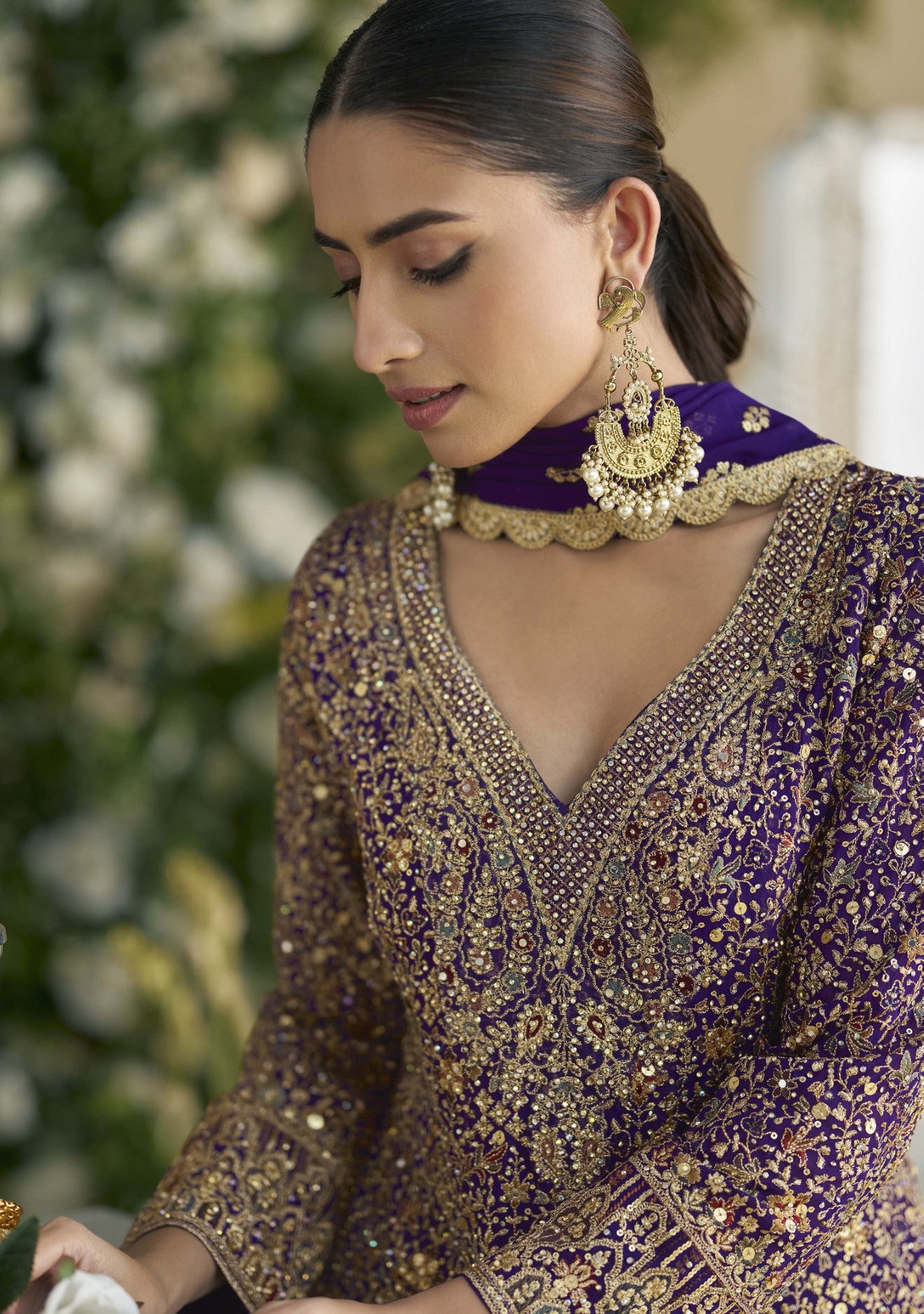 Royal Blue Georgette Palazzo Suit With Seroski Work