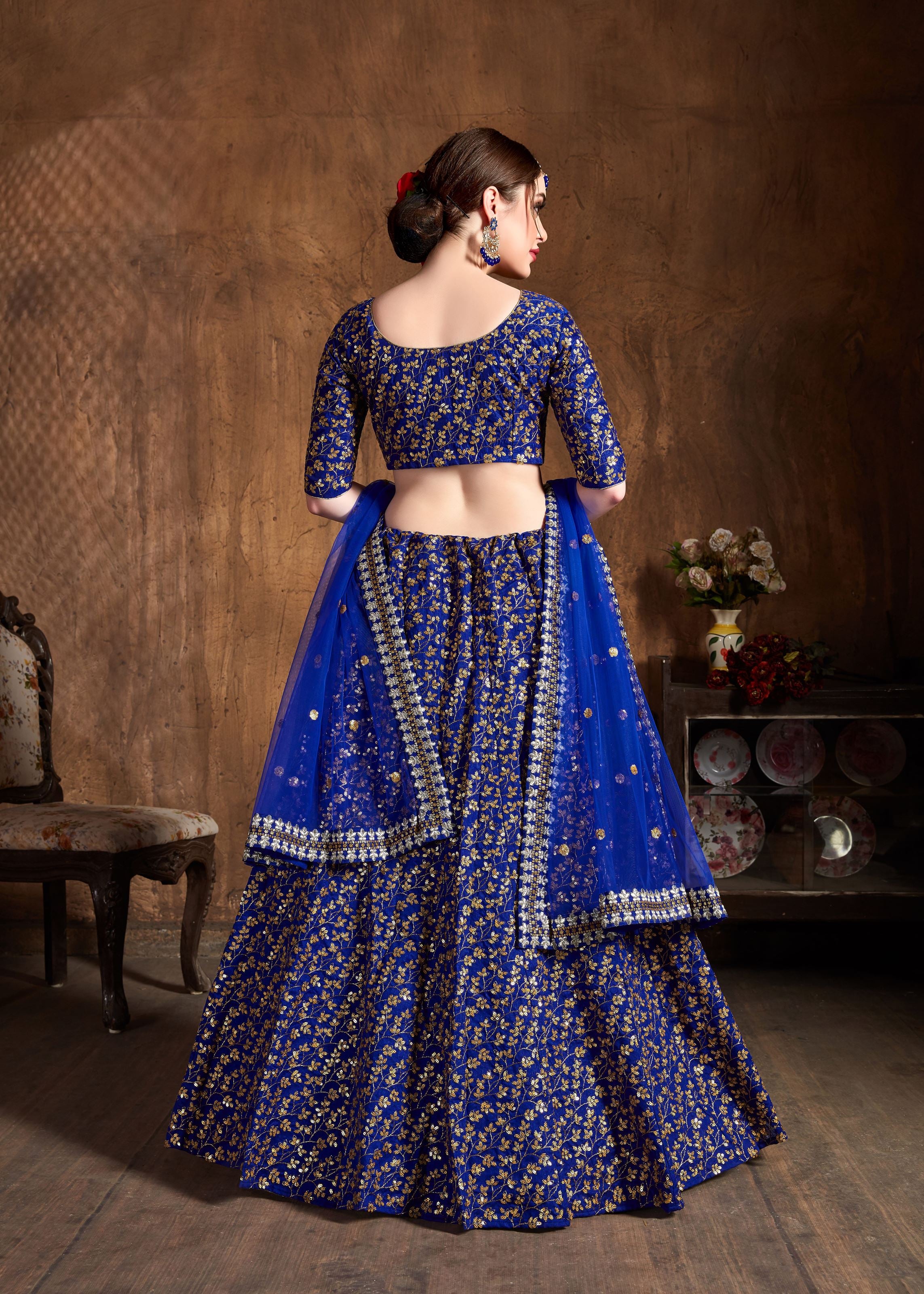 Royal Blue Lehenga Choli With Zari And Sequins Heavy Embroidery Work