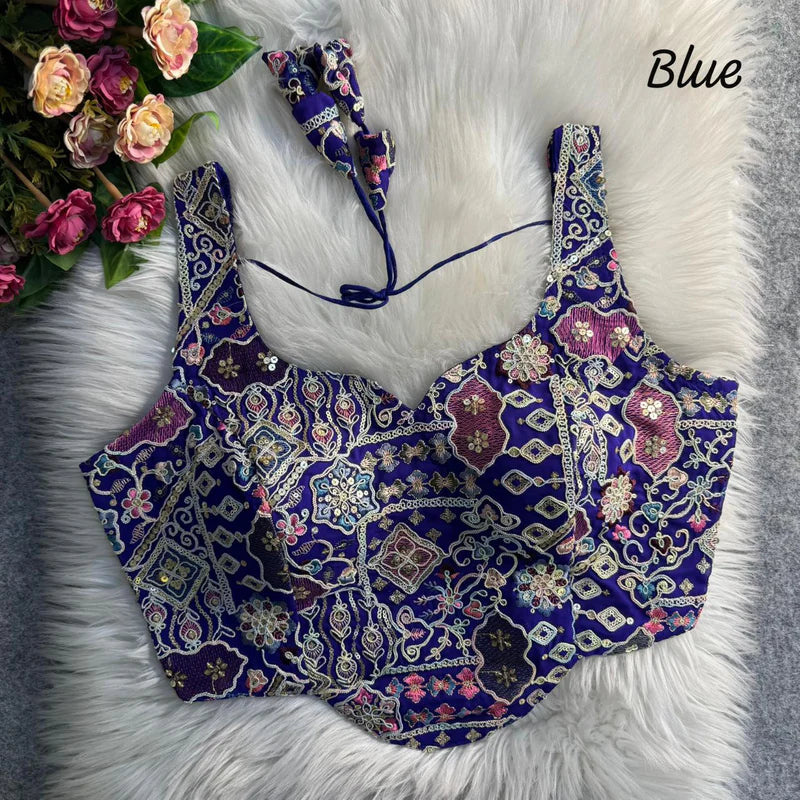 Royal Blue Luxe Corset Sequins Embroidered Blouse Fox Georgette Partywear