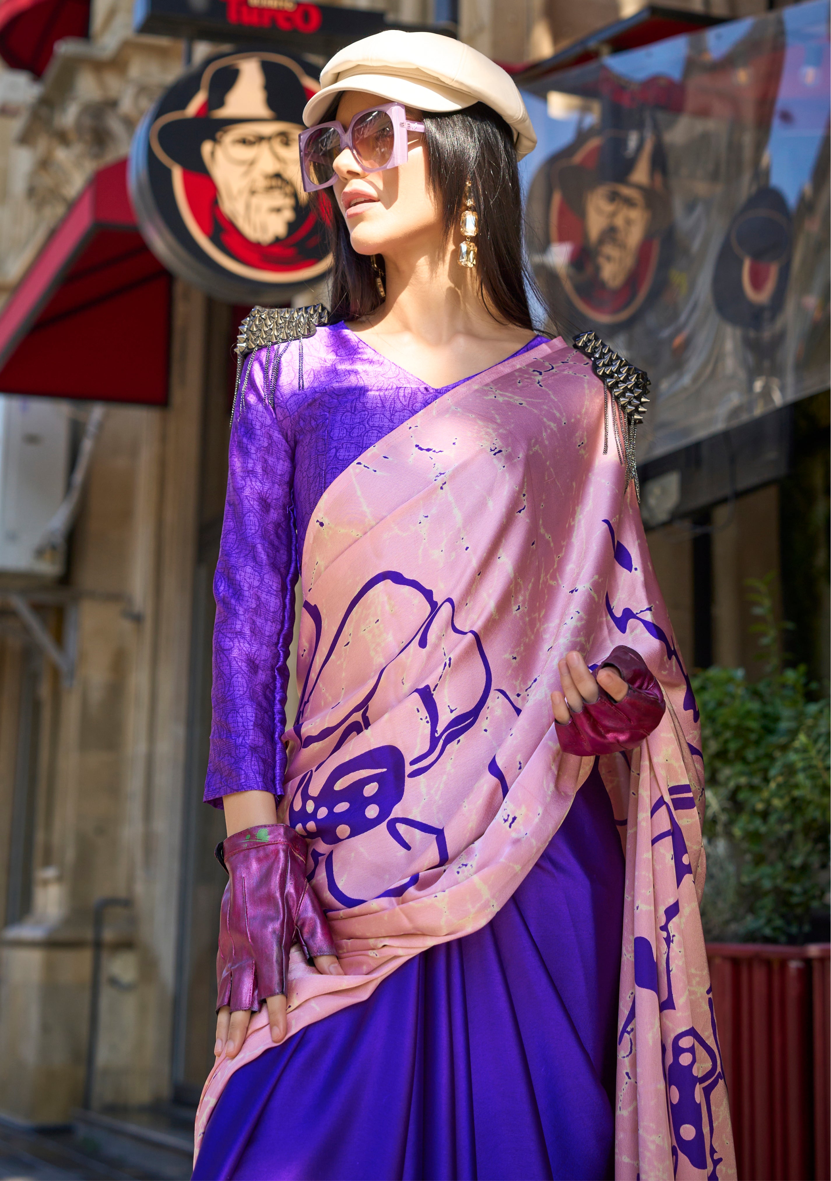 Royal Blue Saree With Digital Print