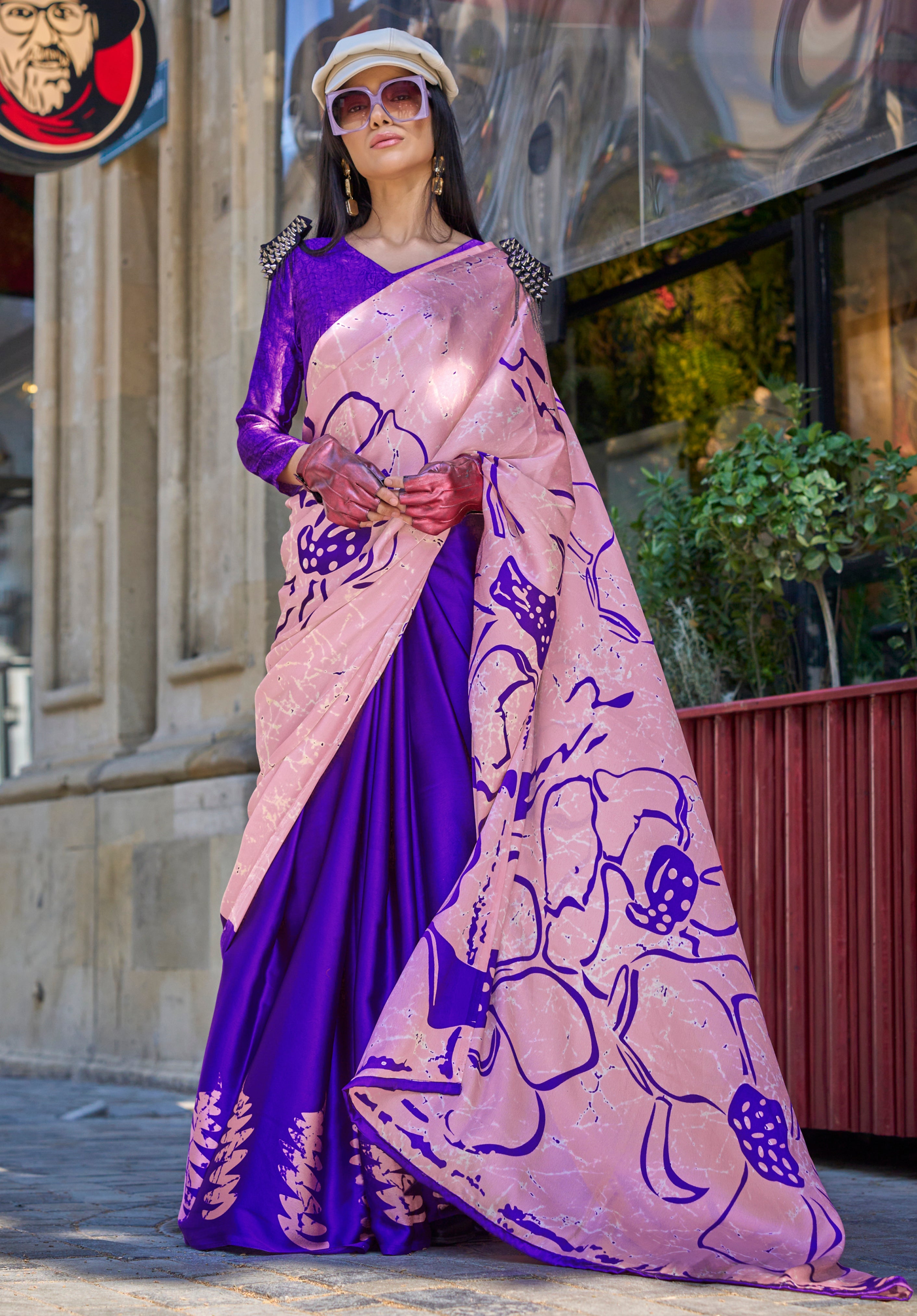 Royal Blue Saree With Digital Print