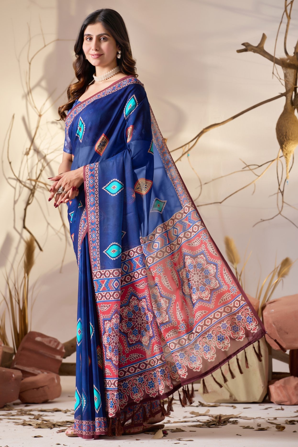 Royal Blue Soft Georgette Saree With Digital Printed Premium Designer Saree