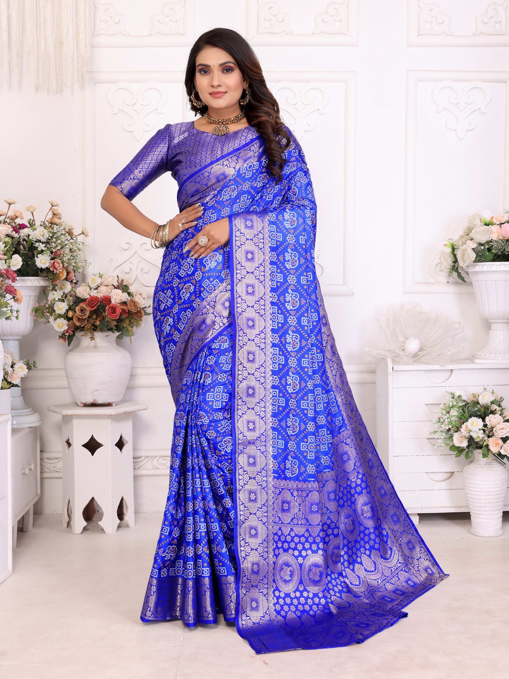 Royal Blue Soft Satin Silk Saree With Designer Allover Zari Weaving