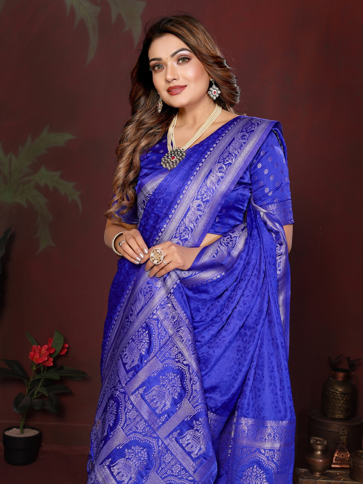 Royal Blue Soft Satin Silk Saree With Premium Zari Weaving