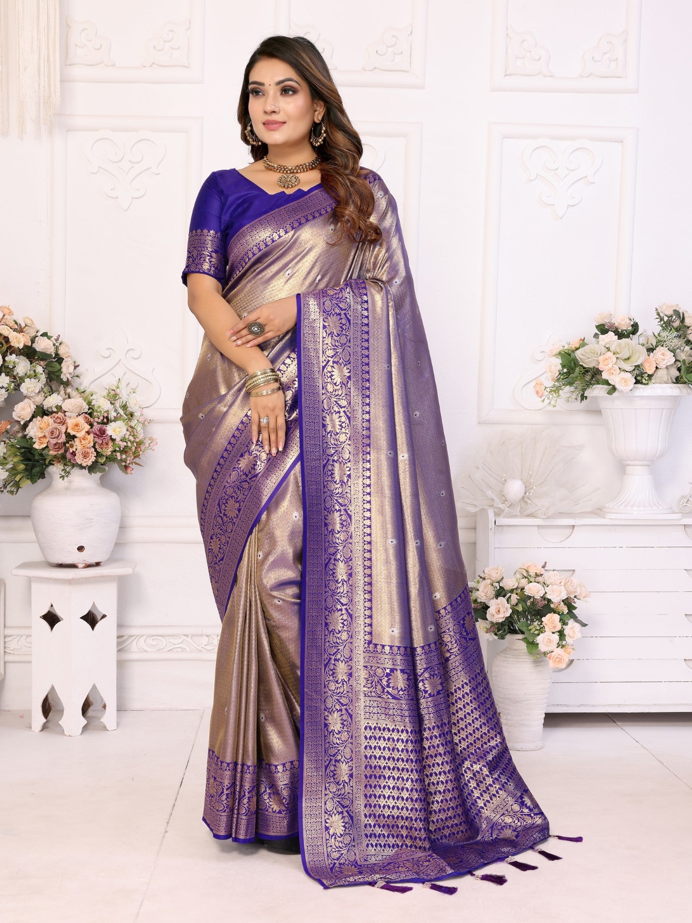 Royal Blue Tissue Silk Saree With Classic Weaving