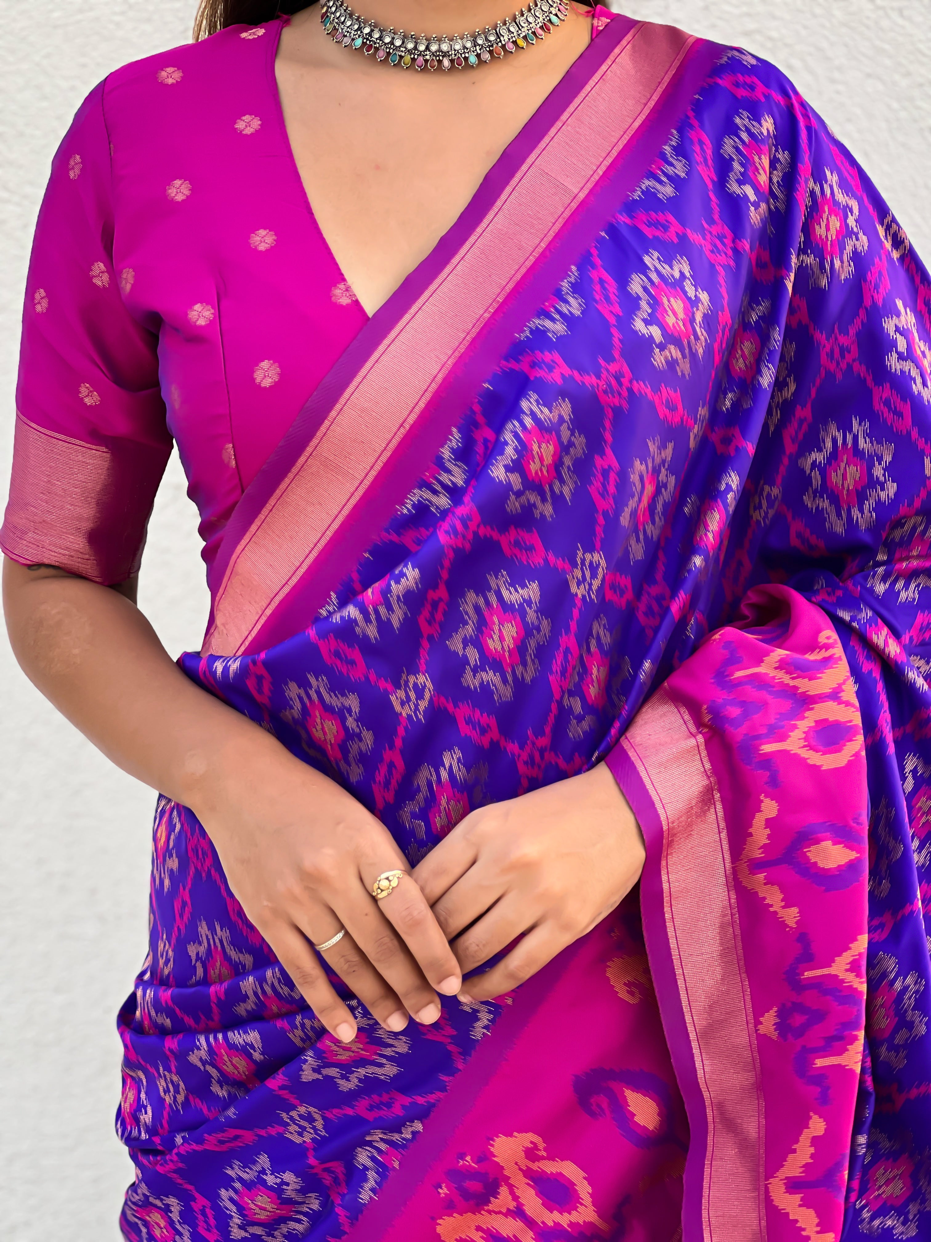 Royal Blue Woven Meenakari Ikkat Designer Patola Silk Ceremonial Saree