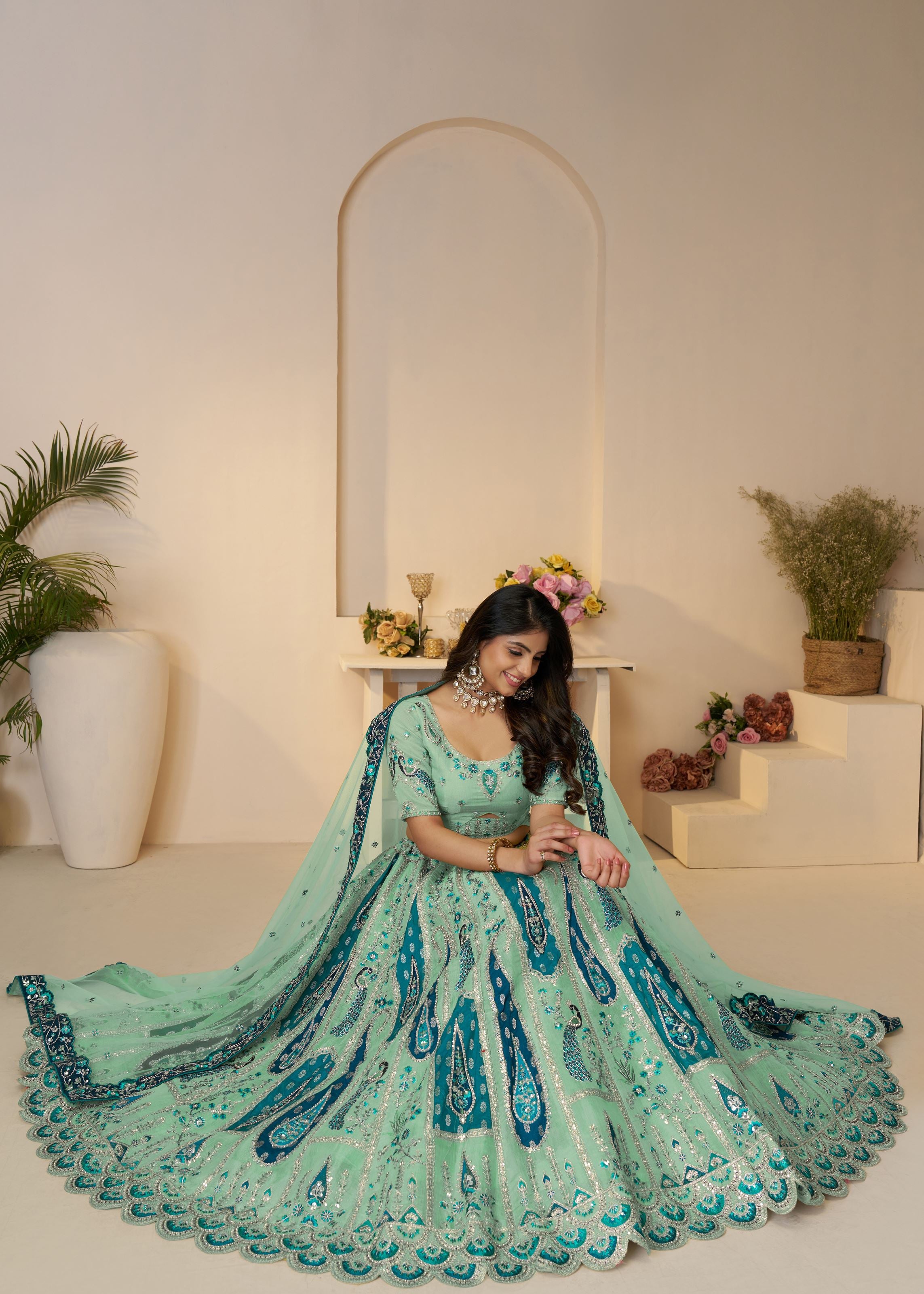 Royal Grandeur Bridal Sky Blue Lehenga With Paisley And Peacock Motifs