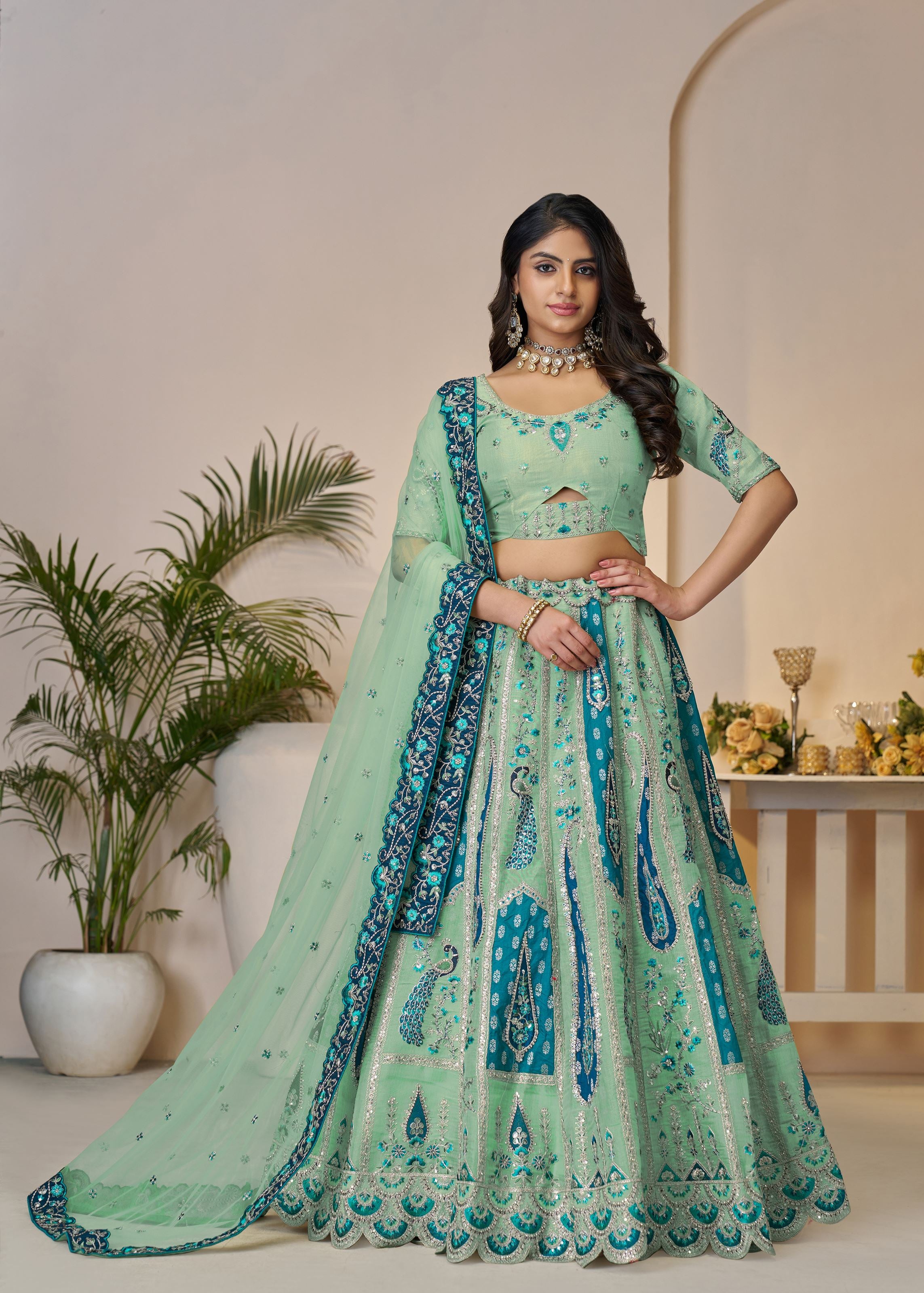 Royal Grandeur Bridal Sky Blue Lehenga With Paisley And Peacock Motifs