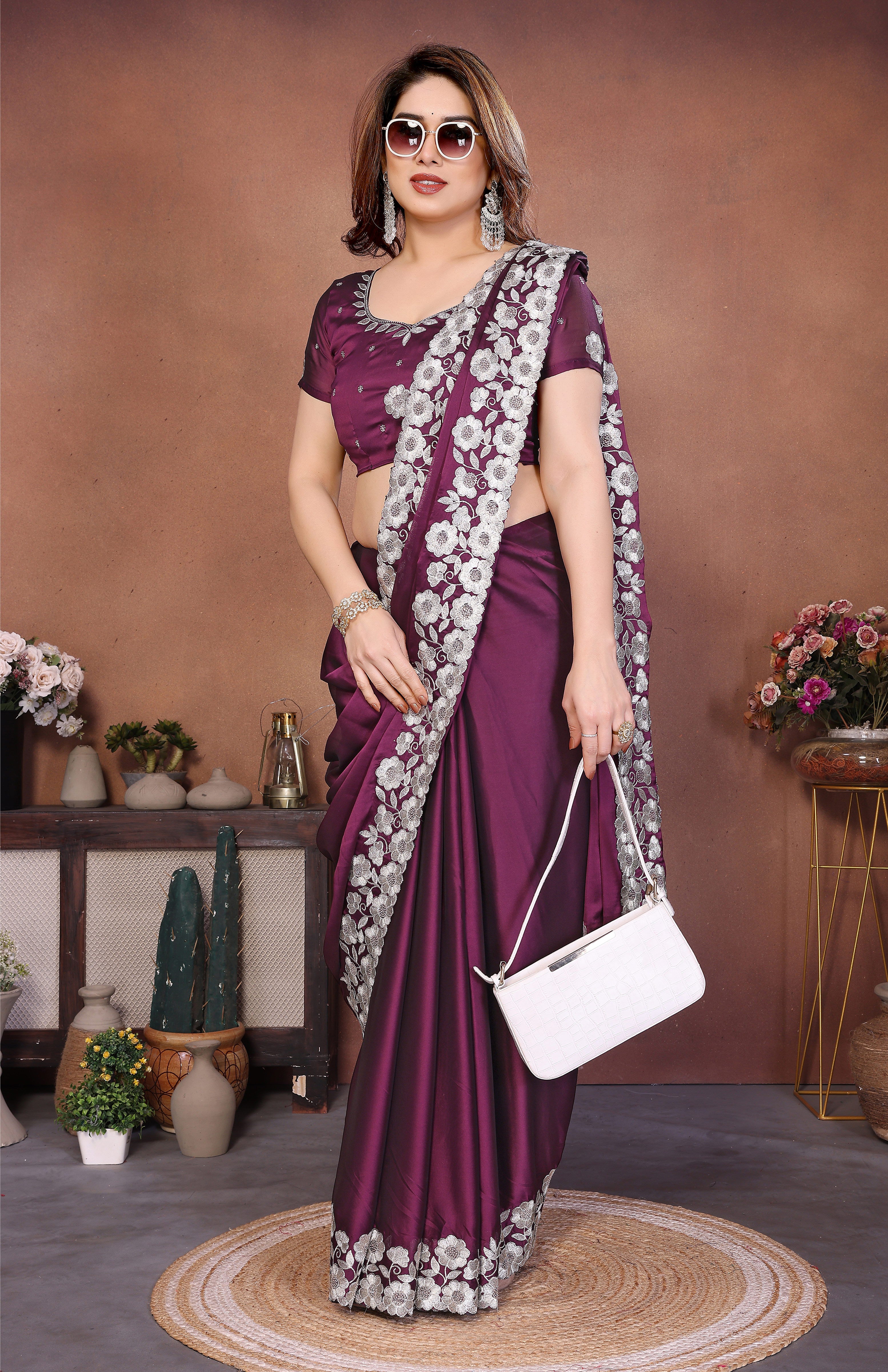 Royal Purple Rangoli Silk Saree with Elegant Thread Work