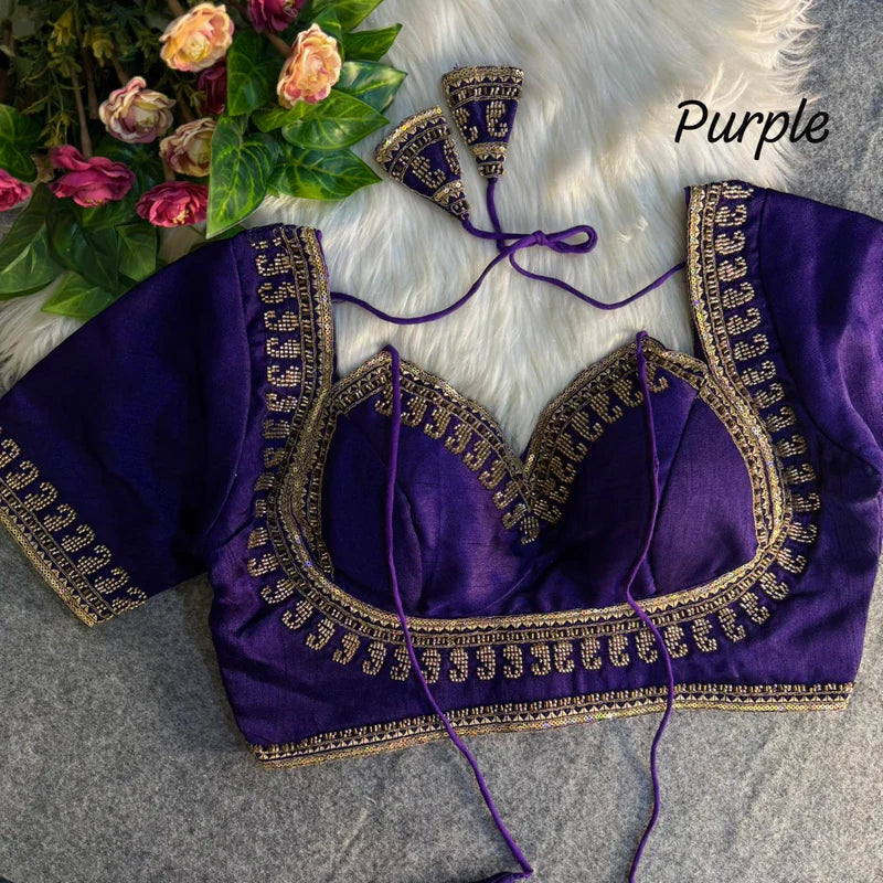 Royal Purple Royal Beads Work Bridal Blouse Italian Silk Designer Couture Wear
