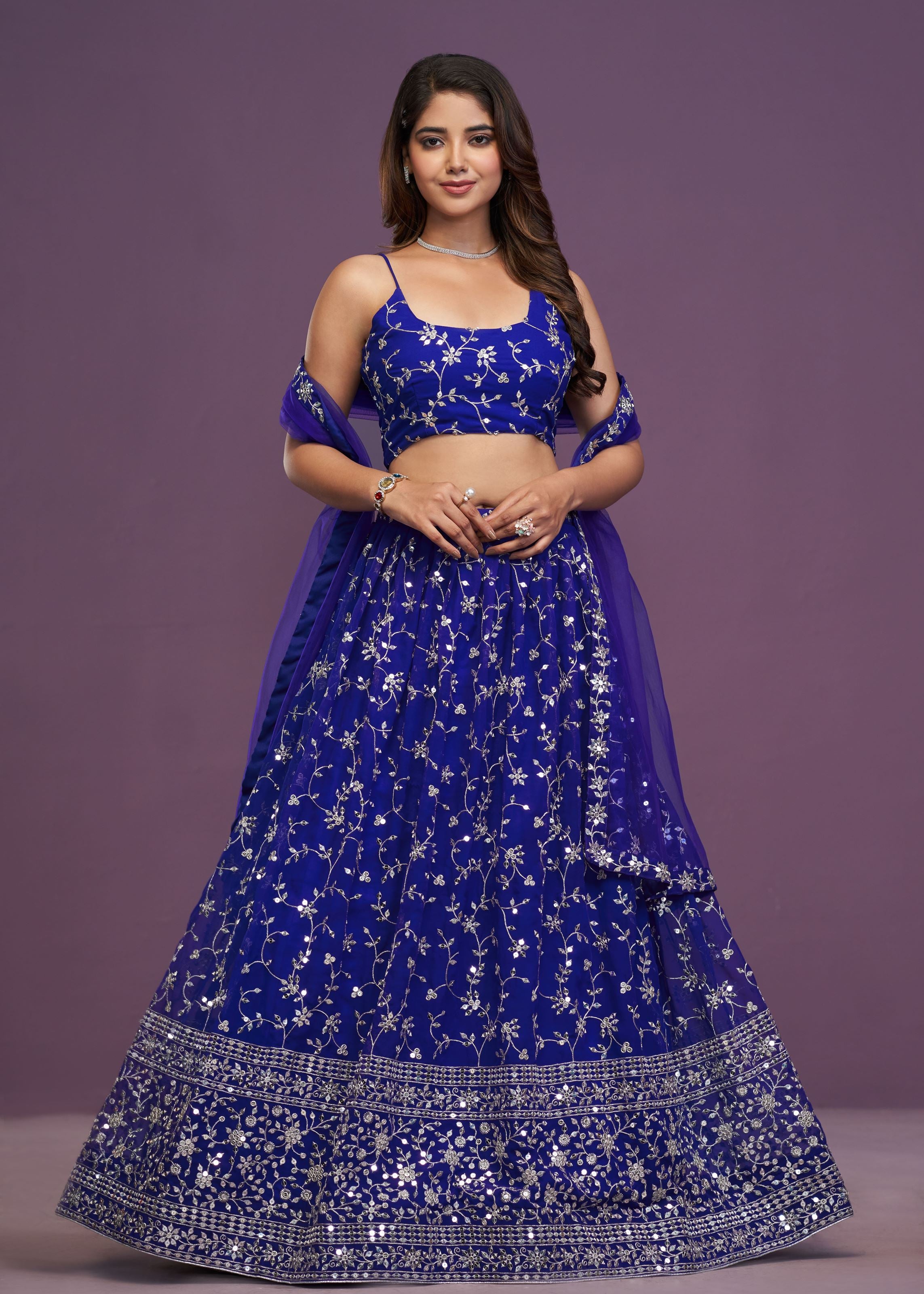 Royalblue Georgette Sequence Embroidery Work Lehenga Choli