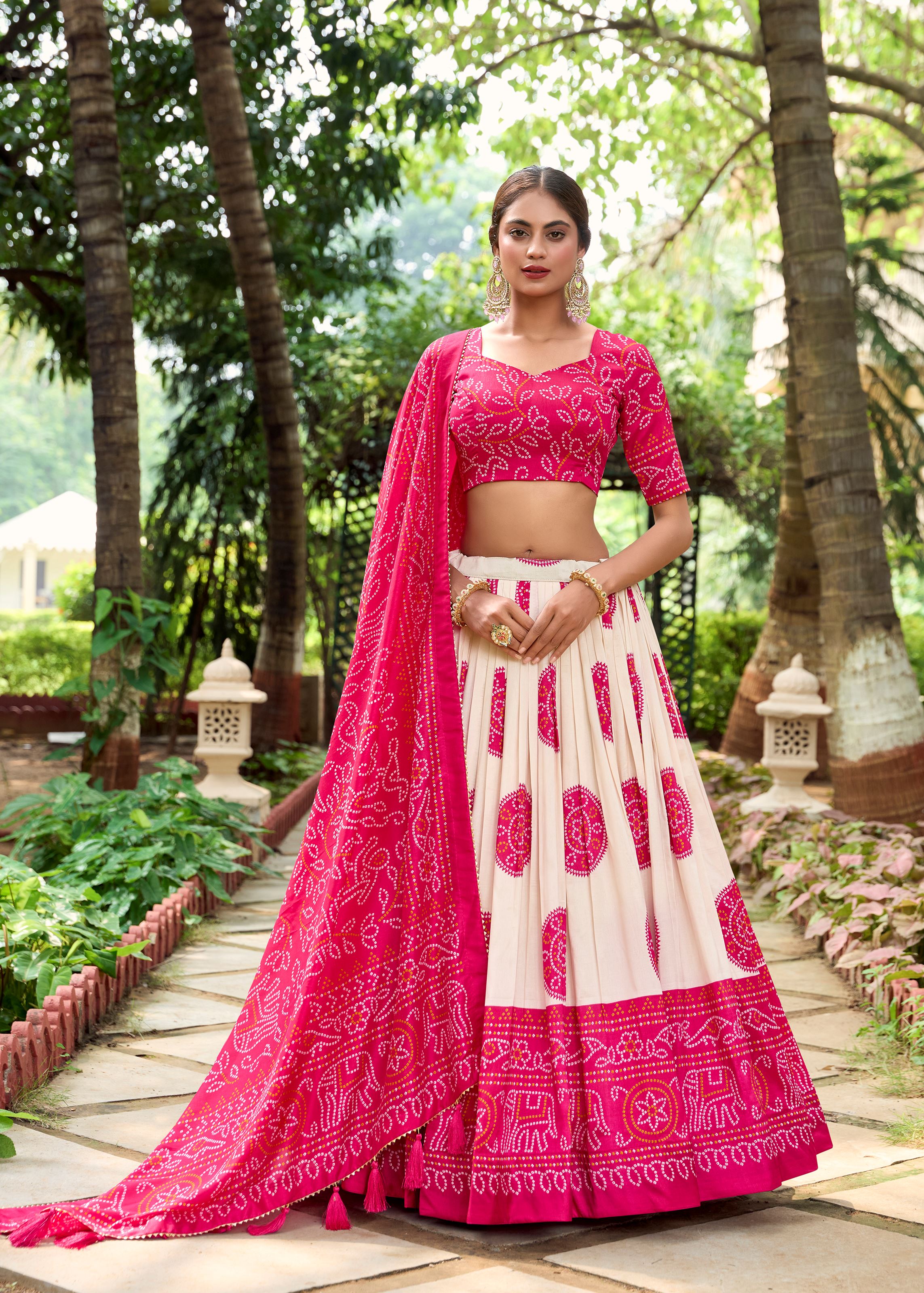 Royal in Every Fold Pink Tussar Silk Lehenga with Timeless Bandhej Print