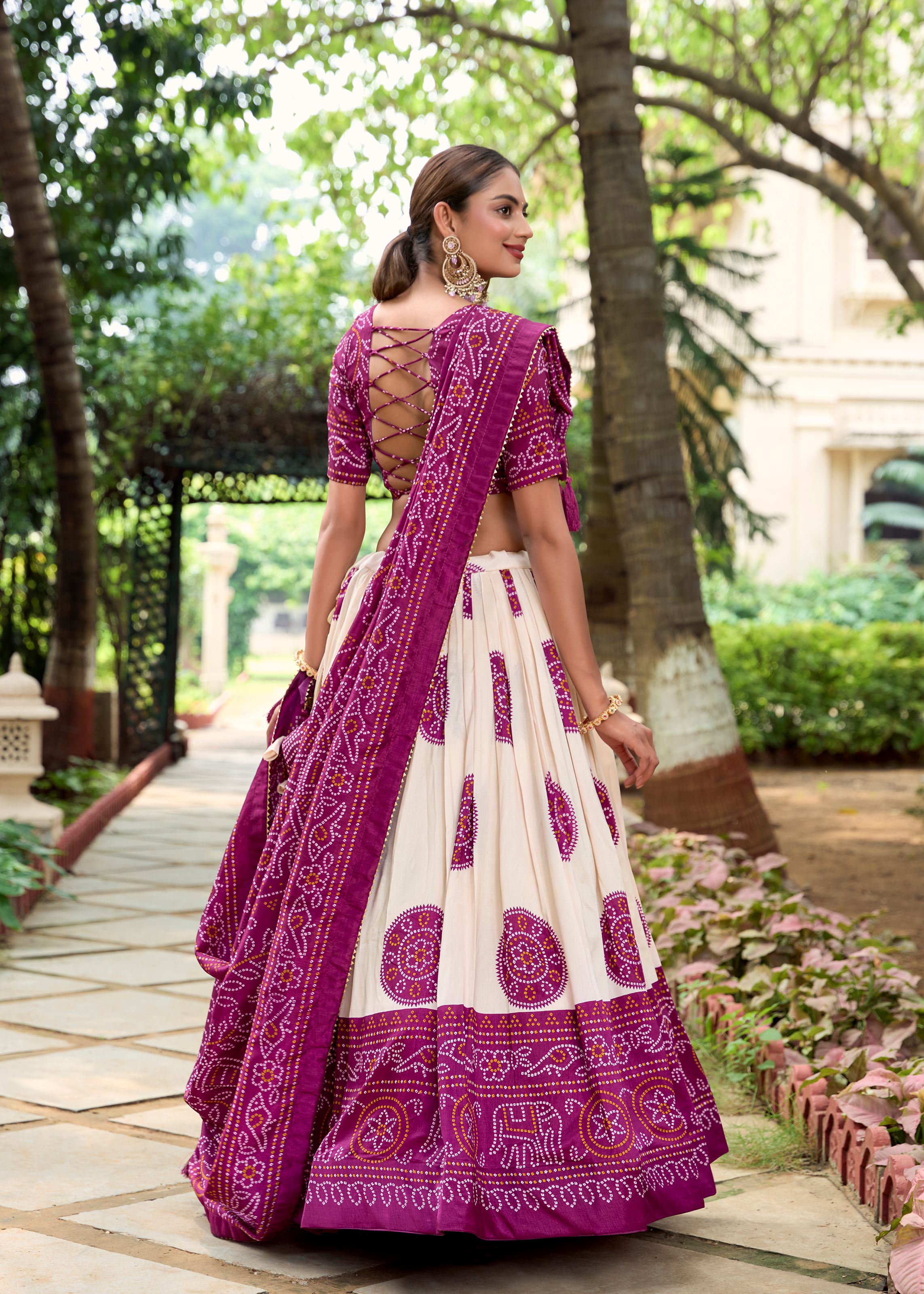 Royal in Every Fold Wine Tussar Silk Lehenga with Timeless Bandhej Print