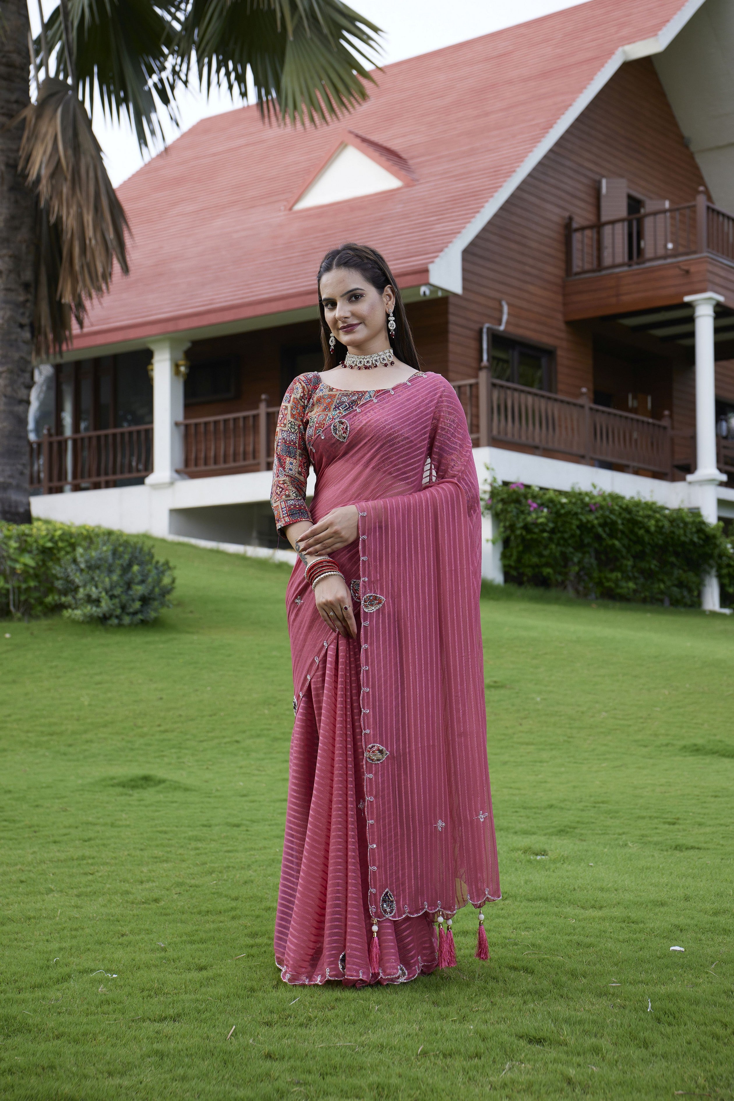 Rust Beautiful Designer Girlie Trendy Saree