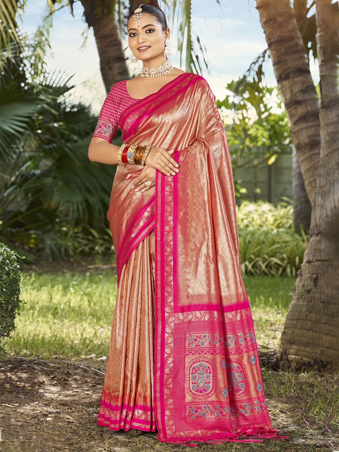 Rust Jacquard Woven Classic Silk Saree