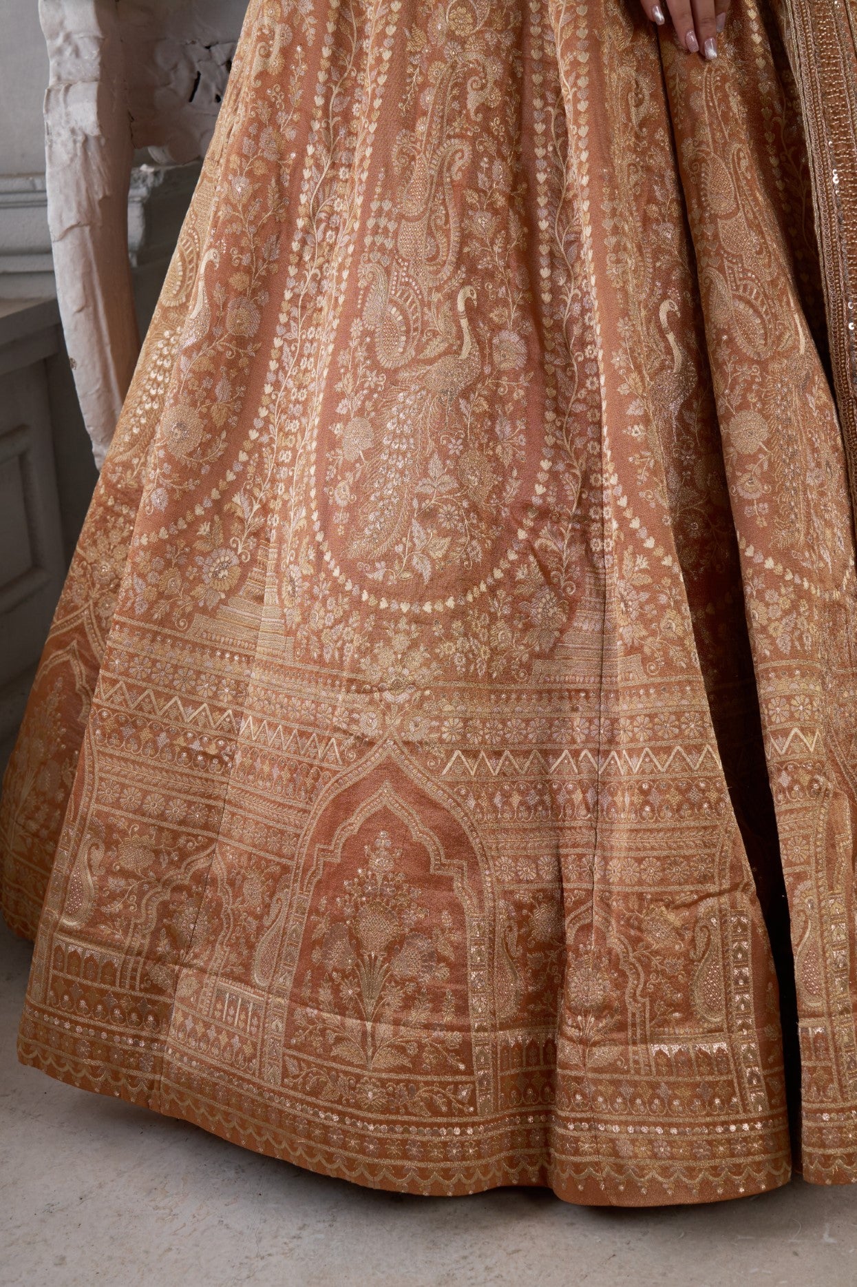 Rust Kanjivaram Tissue Sequin & Bead Embroidered Lehenga Choli