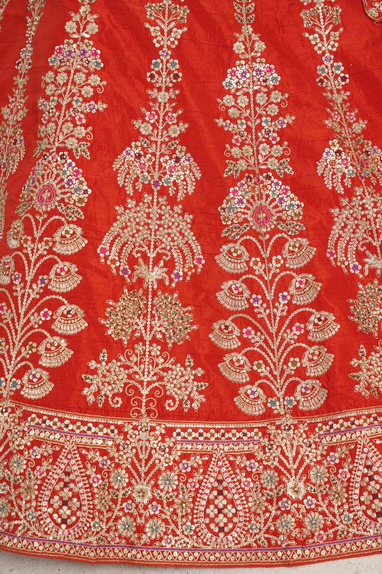 Rust Silk Floral Embroidered Bridal Lehenga Choli