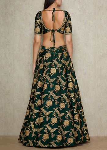 Sabyasachi Green Embroidered Silk Wedding Wear Lehenga Choli