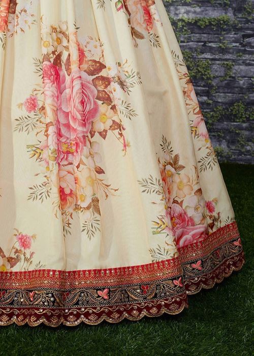 Sabyasachi Off White Floral Printed Organza Bridal Lehenga Choli