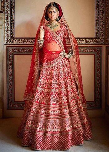 Sabyasachi Red Embroidered Art Silk Bridal Lehenga Choli