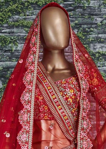 Sabyasachi Red Embroidered Art Silk Bridal Lehenga Choli
