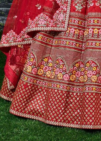 Sabyasachi Red Embroidered Art Silk Bridal Lehenga Choli