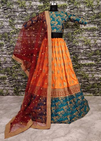 Sabyasachi Teal Green-Yellow Bridal Lehenga Choli With Dupatta