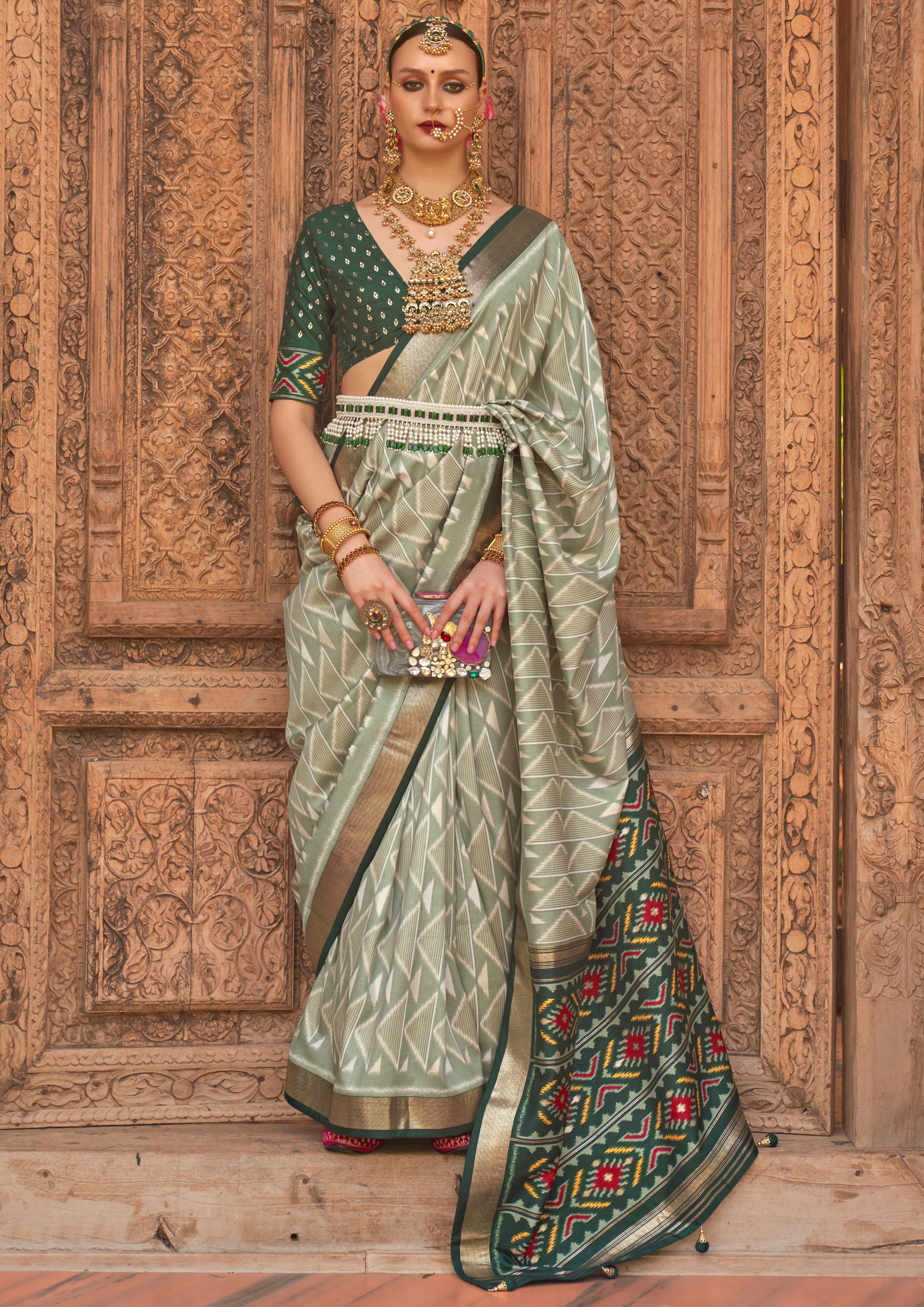 Sage PV Silk Saree with Printed