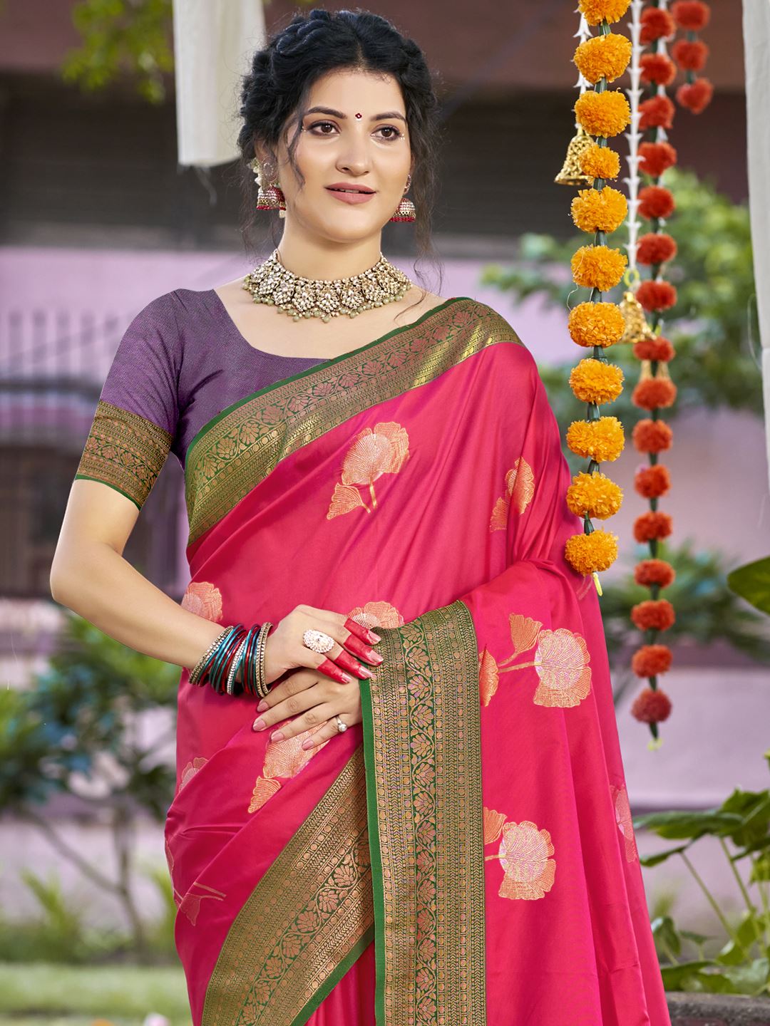 Salmon Pink Color Silk Weaving Classic Saree
