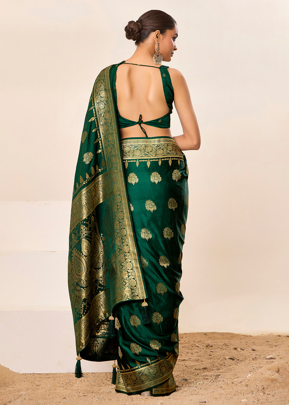 Satin Silk Woven Jacquard Designer Green Festive Ceremonial Stylish Saree