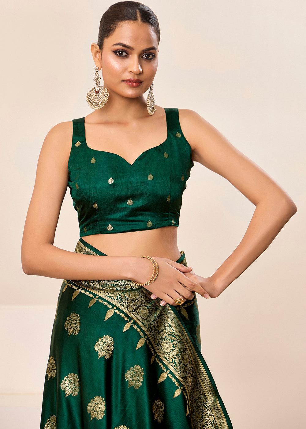 Satin Silk Woven Jacquard Designer Green Festive Ceremonial Stylish Saree