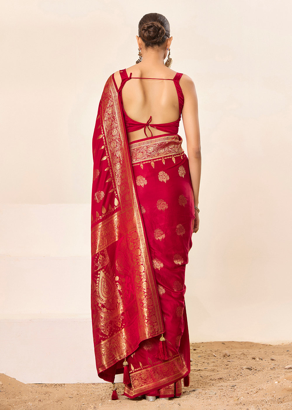 Satin Silk Woven Jacquard Designer Red Festive Ceremonial Stylish Saree