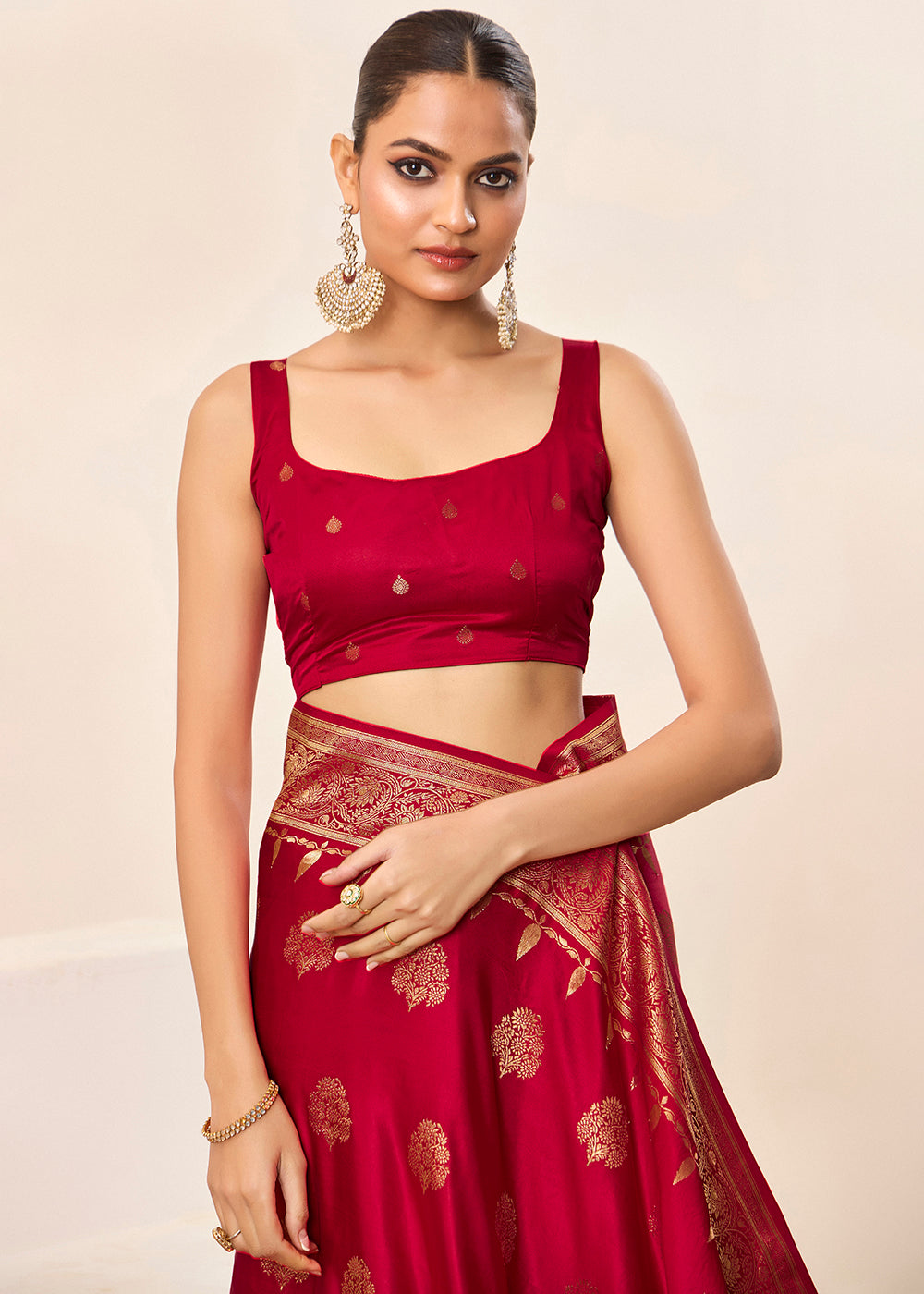 Satin Silk Woven Jacquard Designer Red Festive Ceremonial Stylish Saree