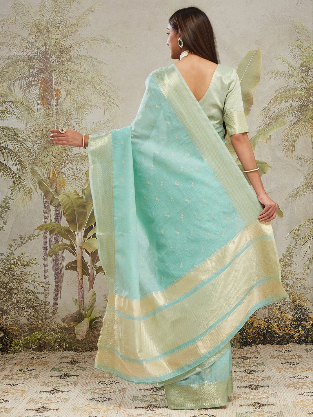 Sea Green Chanderi Cotton Woven Designer Ethnic Traditional Saree