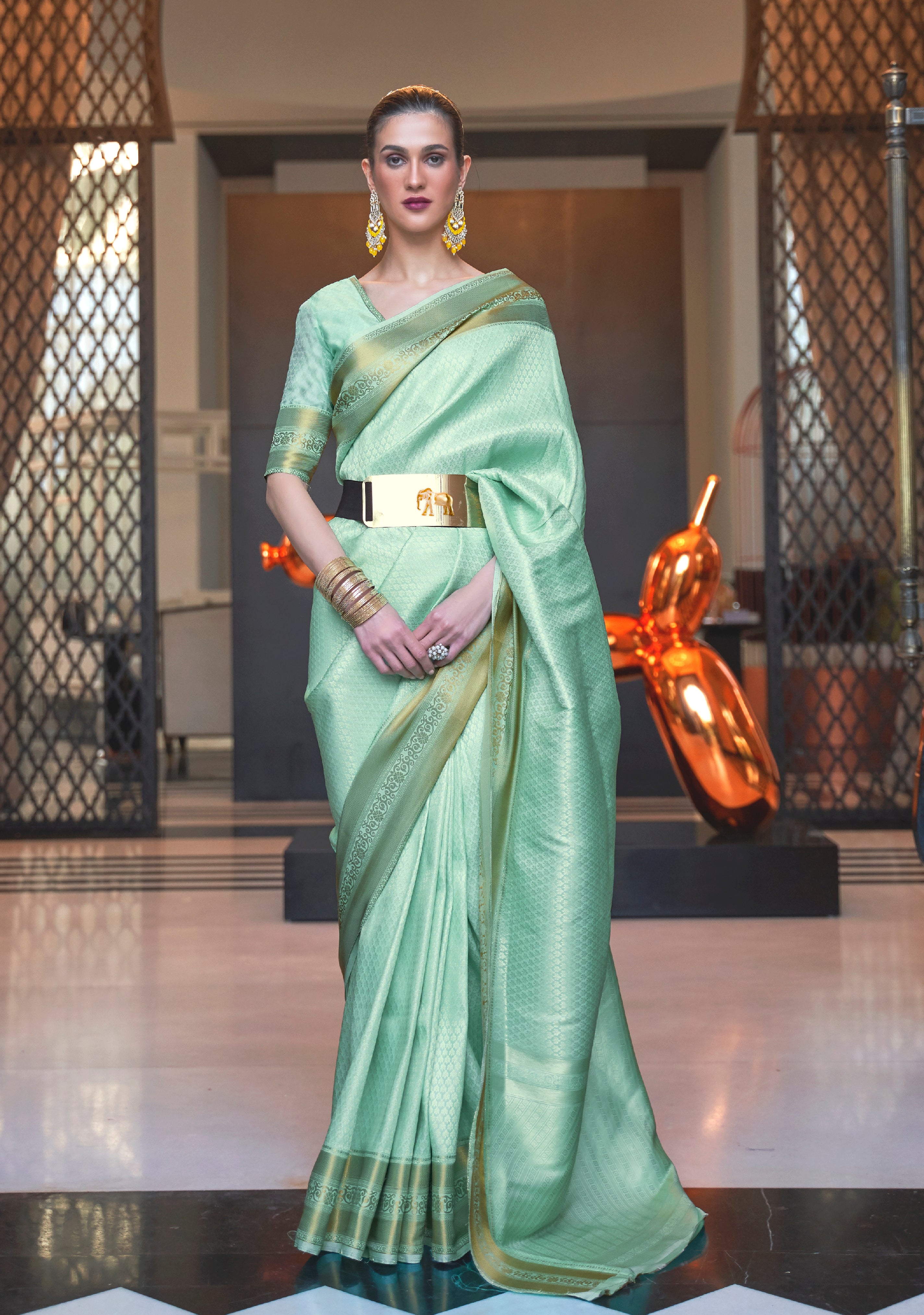 Sea Green Handloom Silk Saree with Woven Work