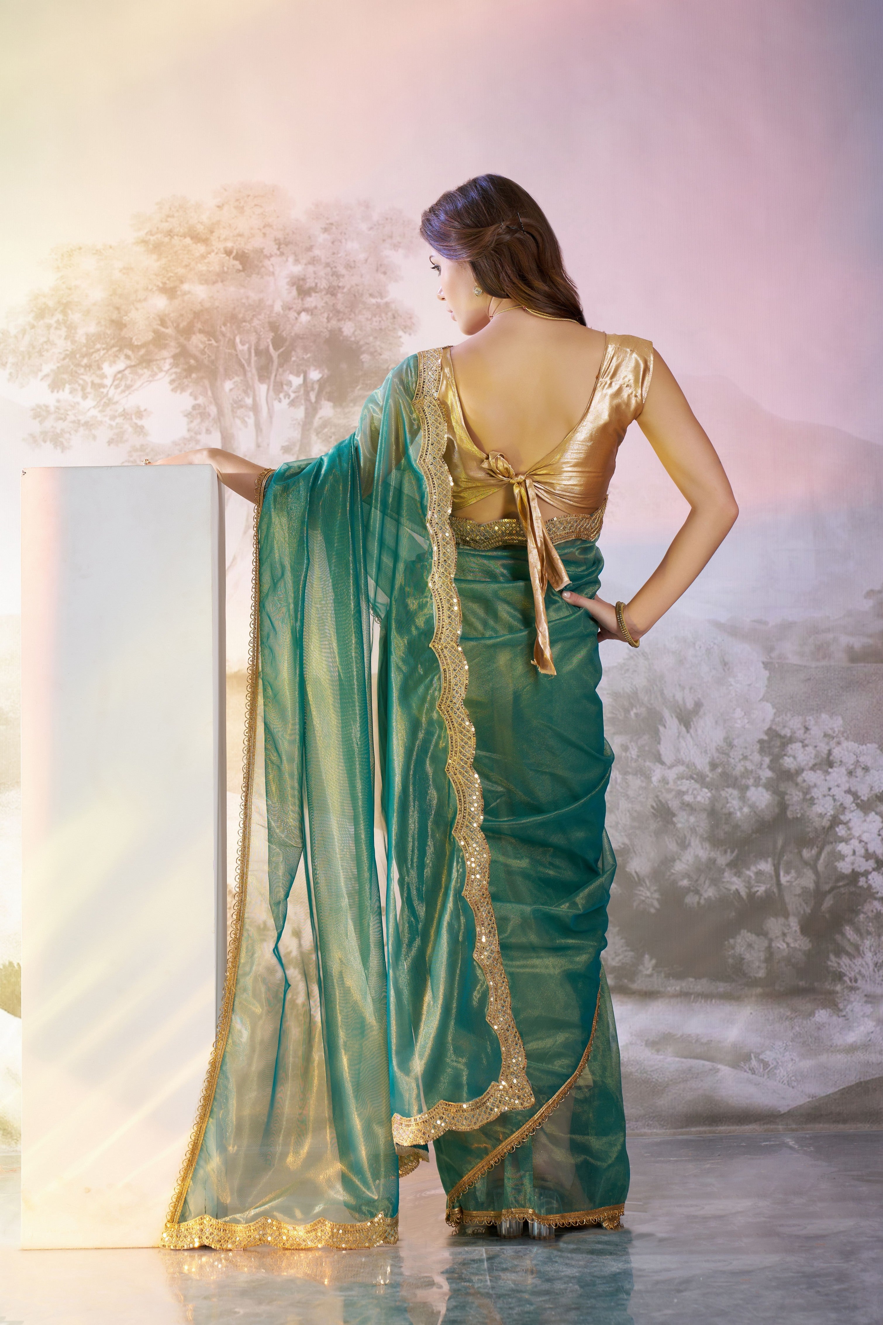 Sea Green Linen Cotton Digital Batik Printed Traditional Looks Saree